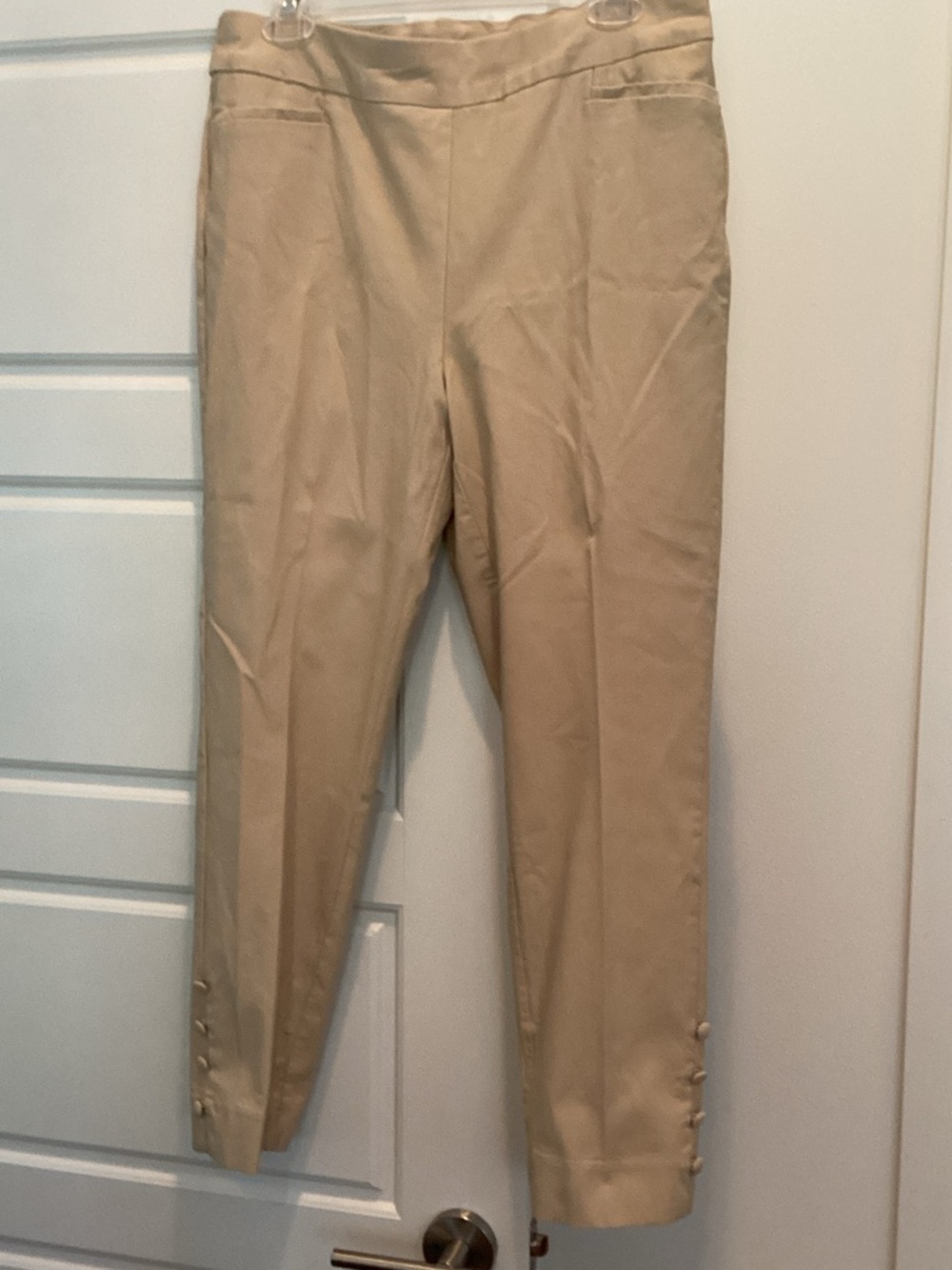 Chico's Tailored Tan Chinos with Button-Cuff Detail